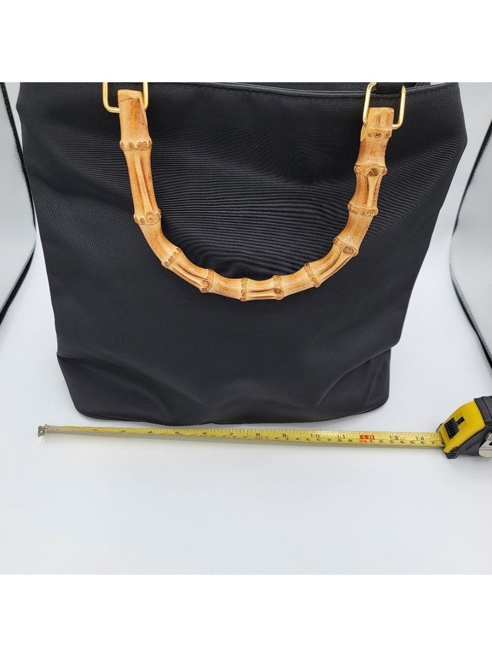 Black Tote Bag with Bamboo Handles #3064 - Picture 2 of 16
